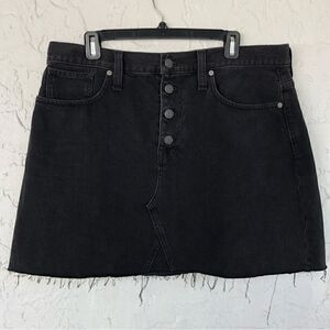 MADEWELL Rigid Denim Jean A Line Mini Skirt Black Size 32 Button Fly Raw Hem